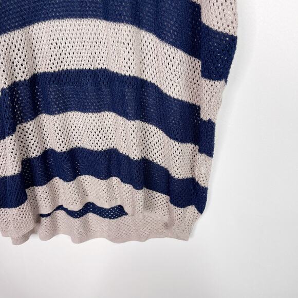 Rag & Bone Womens XSmall Cream Blue Bold Stripe Open Knit Sweater Short Sleeve - Picture 4 of 8